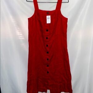 NWT J JILL 100% Linen SIZE Small Petite cape cod red Jumper Dress BUTTON FRONT